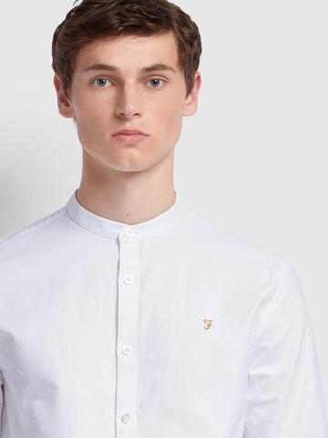 Farah Brewer Slim Fit Grandad Oxford Shirt In White - Q23Menswear
