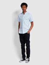Farah Brewer Slim Fit Short Sleeve Oxford Shirt In Sky Blue - Q23Menswear
