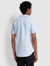 Farah Brewer Slim Fit Short Sleeve Oxford Shirt In Sky Blue - Q23Menswear