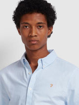 Farah Brewer Slim Fit Short Sleeve Oxford Shirt In Sky Blue - Q23Menswear