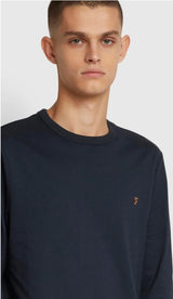 FARAH Worthington Slim Fit Long Sleeve Organic Cotton T-Shirt In Navy - Q23Menswear