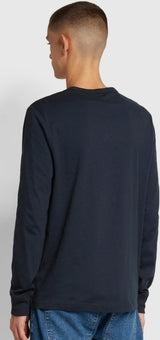 FARAH Worthington Slim Fit Long Sleeve Organic Cotton T-Shirt In Navy - Q23Menswear