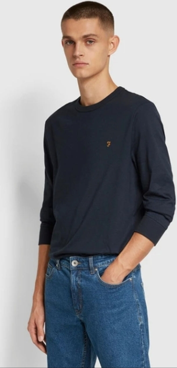 FARAH Worthington Slim Fit Long Sleeve Organic Cotton T-Shirt In Navy - Q23Menswear