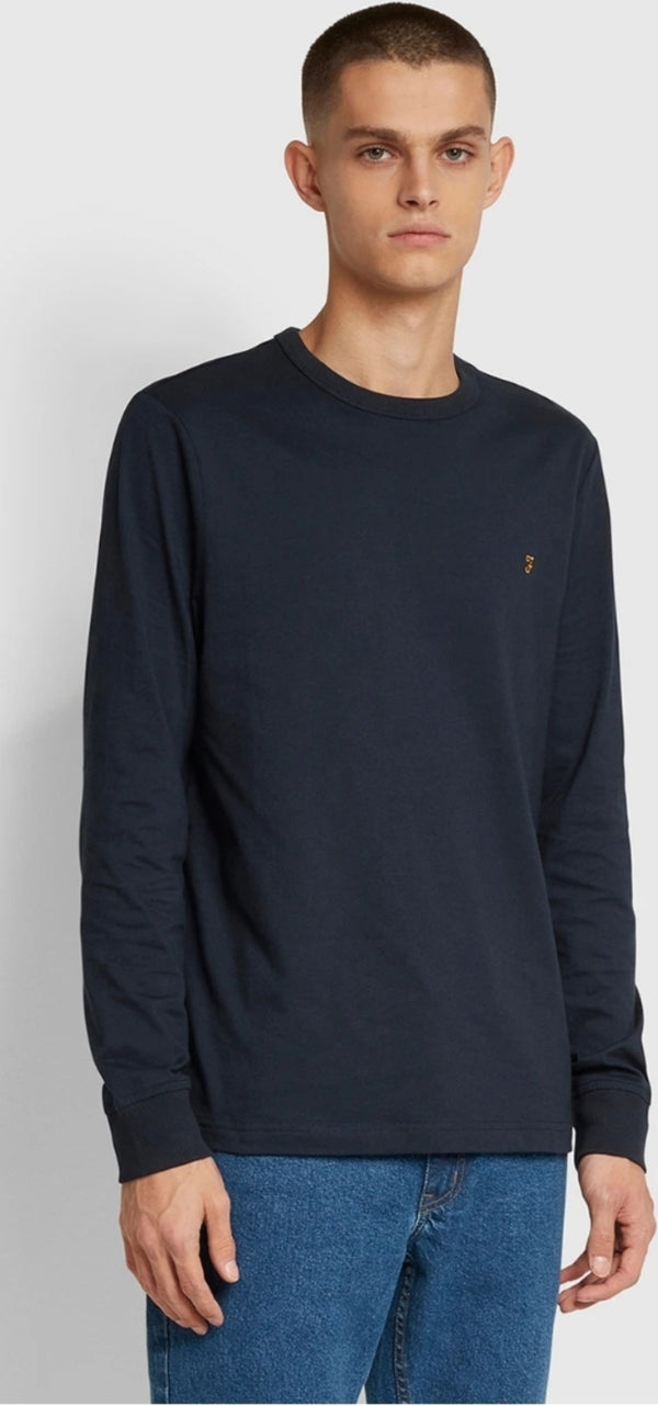 FARAH Worthington Slim Fit Long Sleeve Organic Cotton T-Shirt In Navy - Q23Menswear