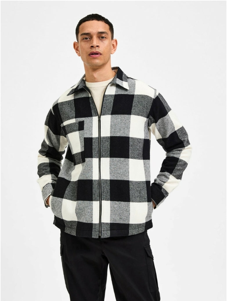 Selected Homme white and black checked shirt jacket Q23 Menswear Galway