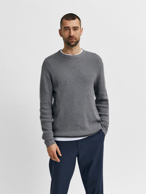 Selected Homme Rocks Crew Knit in Light Grey
