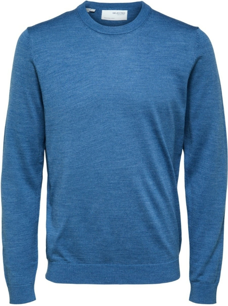 Selected Homme Town Merino Coolmax Knit Crew in Blue www.q23menswear.com