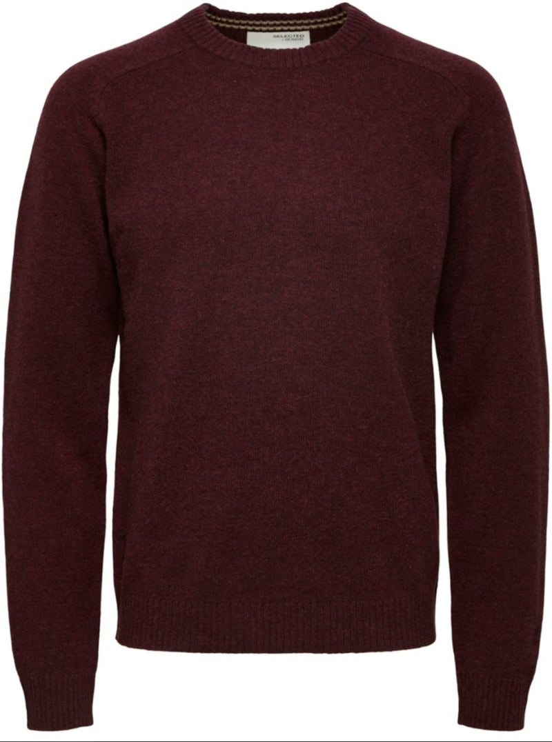 Selected Homme NEWCOBAN LAMBS WOOL CREW NECK in Wine - Q23Menswear